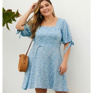 NWT Romantic Baby Blue Floral Swing  Mini Dress 3X